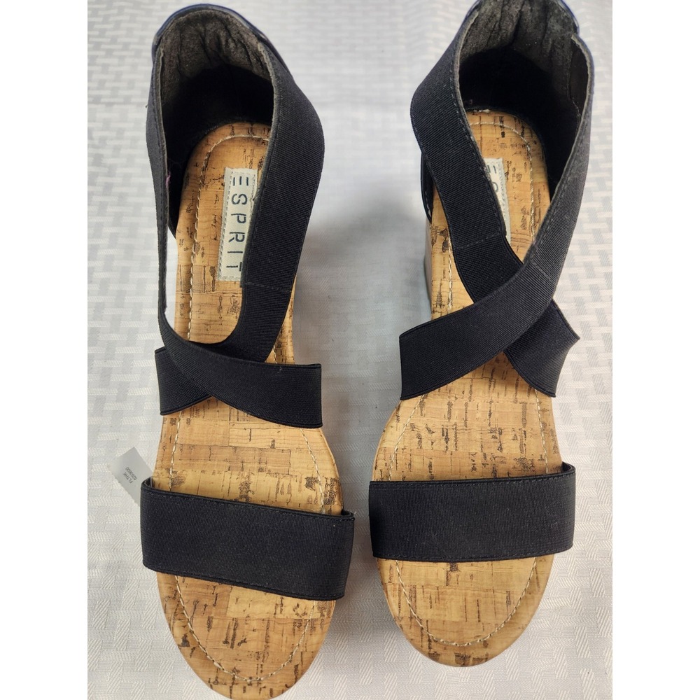 Womens ESprit Wedge Black Cork Sandals 8.5